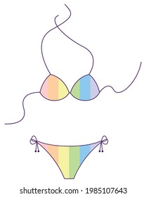 Vector graphics-a beautiful two-piece swimsuit with a bra and a rainbow-colored bikini isolated on a white background. LGBT concept symbols