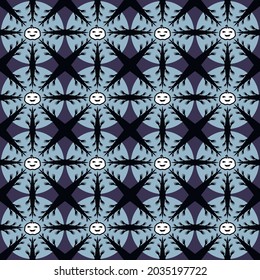 Vector graphics-a seamless pattern with pumpkins and black silhouettes of trees with claw branches on a gray background. Concept holiday Halloween