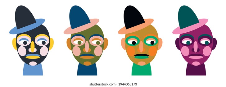Vector graphics-abstract multi-colored surreal male face made of oval shapes in a close-up hat made in the trending colors of 2021