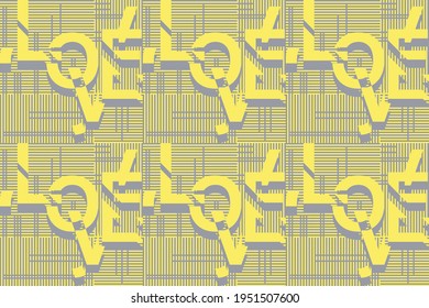 Vector graphics-abstracted seamless pattern-the word love in large letters on a striped background. Concept-trend colors 2021-yellow and gray