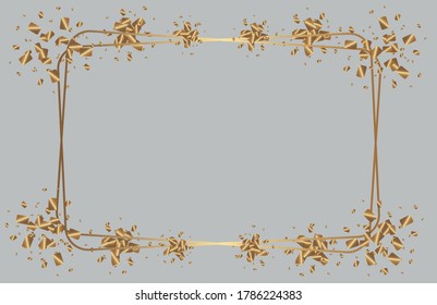 Vector graphics,delicate golden shiny frame in the shape of rectangles on a gray background.Design decoration,graphic element for cards,invitation,poster,photo.