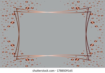 Vector graphics,delicate rectangle glossy brown frame with glowing ornaments on a gray background.Design decoration,graphic element for greeting cards,invitation,poster,photo.