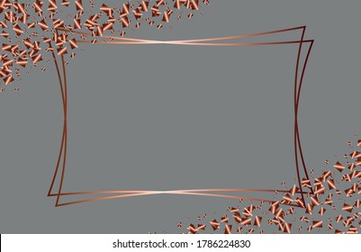  Vector graphics,delicate rose gold shiny frame in the shape of rectangles on a dark background.Design decoration,graphic element for cards,invitation,poster,photo.