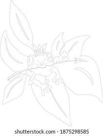 Vector graphics-frog princess from russian fairy tales, with a crown on her head and an arrow in her teeth