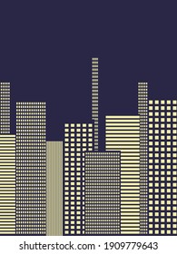 Vector graphics-silhouettes of modern skyscrapers with light in the windows against the dark night sky and a space to copy in a big city