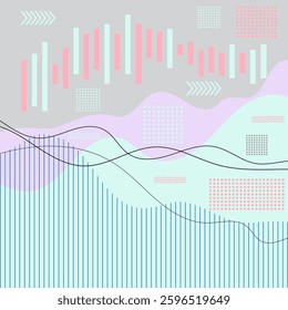 Vector Graphs, diagrams, parabolas, geometric shapes for presentation. Analysis data background. Business finance graphic chart. Concept template for growth, marketing.