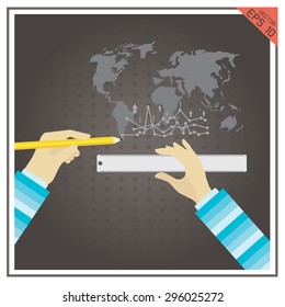vector graphs maps world rulers pencils blue black red circle
