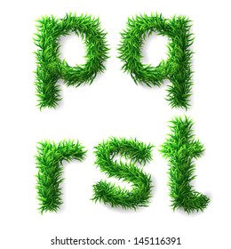 Vector grass alphabet. Letters P-T