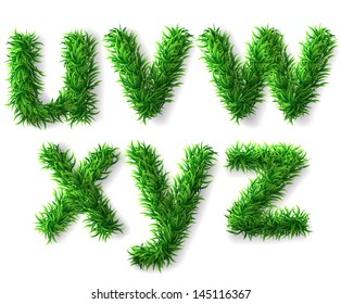Vector grass alphabet. Letters U-Z