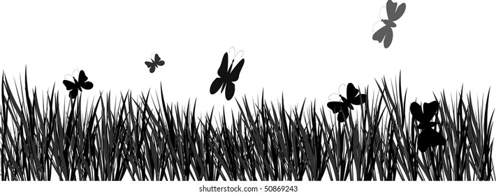 Vector grass and butterflies