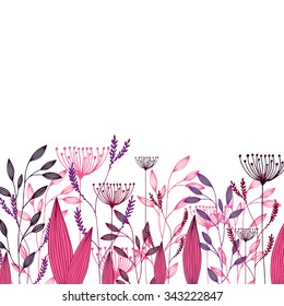 Vector grass field. Illustration with herbs, botanical art