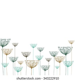 Vector grass field. Illustration with herbs, botanical art