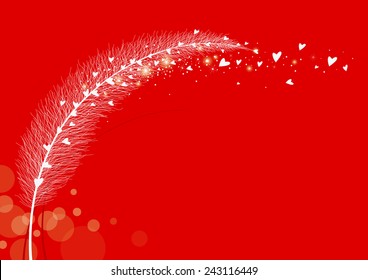 Vector grass flower and heart on red background. Love concepts.