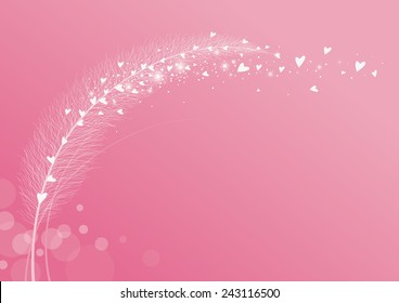 Vector grass flower and heart on pink background. Love concepts.