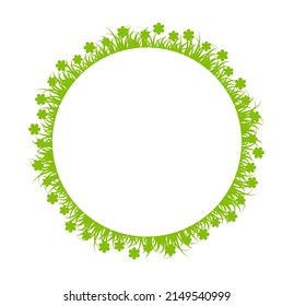 vector grass and flowers frame isolated on white background