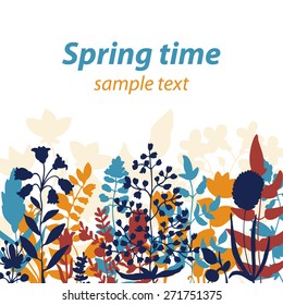 Vector grass and flowers silhouette background