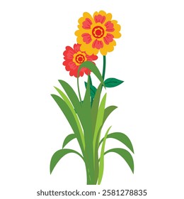 vector grass, flowers, stones on white background