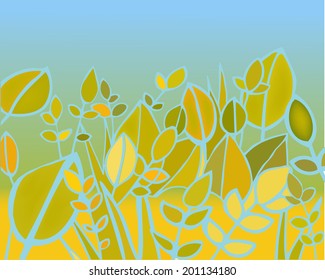 Vector grass and leaves background