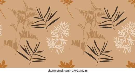 Vector grass pattern. Seamless floral background for packaging, textiles, Wallpaper. Hand-drawn vector illustration. Beige background