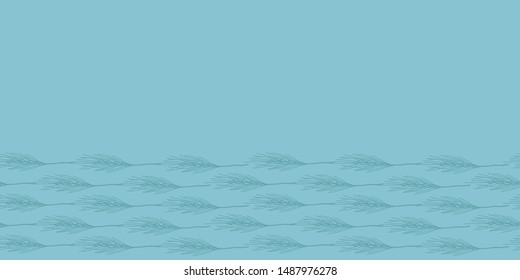 Vector grass seamless border in blue and green. Simple doodle grass ear hand drawn made into repeat. Great for wallpaper, wrapping paper, packaging, decoration.