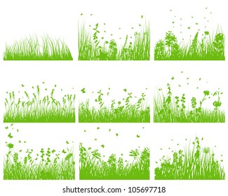 Vector grass silhouette background set. All objects are separated.
