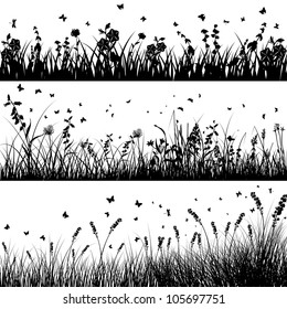 Vector Grass Silhouette Background Set. All Objects Are Separated.