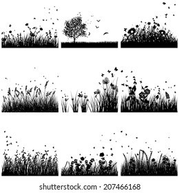 Vector grass silhouette set. All objects are separated.