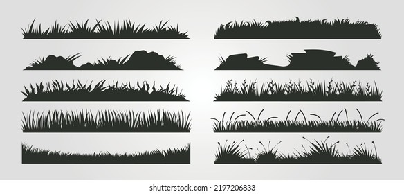 vector of grass silhouette template illustration design, set of black grass background design