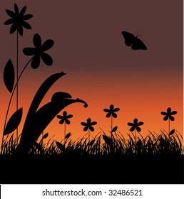 Vector grass silhouettes background