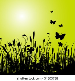 Vector grass silhouettes background