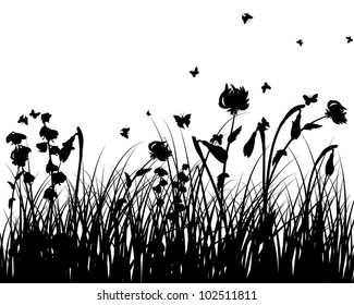 Vector grass silhouettes background. All objects are separated.