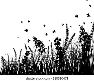 Vector grass silhouettes background. All objects are separated.