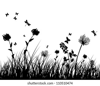 Vector grass silhouettes background. All objects are separated.