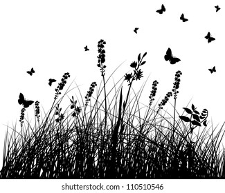 Vector grass silhouettes background. All objects are separated.