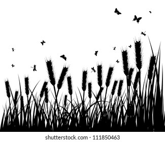 Vector grass silhouettes background. All objects are separated.