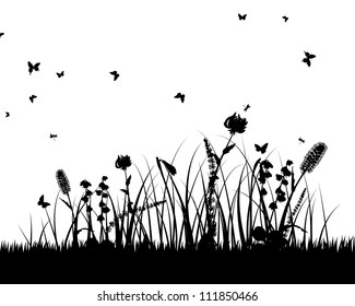 Vector grass silhouettes background. All objects are separated.