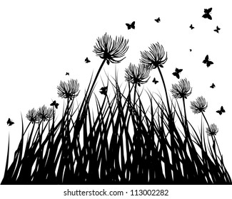 Vector grass silhouettes background. All objects are separated.