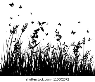 Vector grass silhouettes background. All objects are separated.