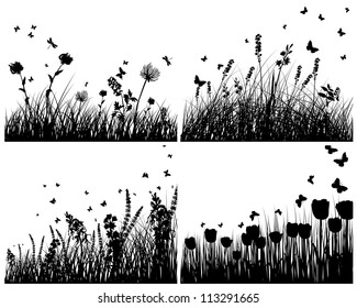 Vector grass silhouettes background. All objects are separated.