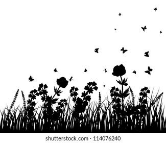 Vector grass silhouettes background. All objects are separated.