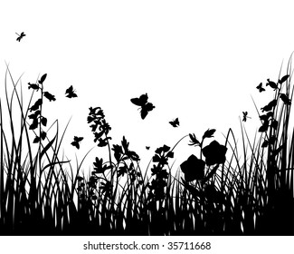 Vector grass silhouettes background. All objects are separated.