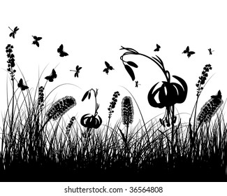 Vector grass silhouettes background. All objects are separated.