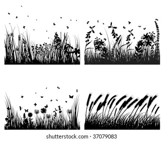 Vector grass silhouettes background. All objects are separated.