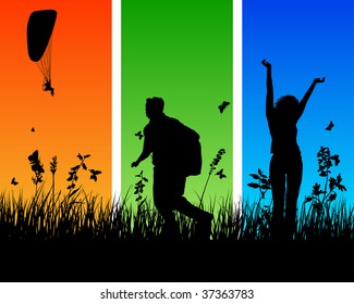 Vector grass silhouettes background. All objects are separated.