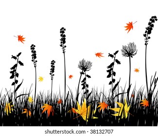 Vector grass silhouettes background. All objects are separated.