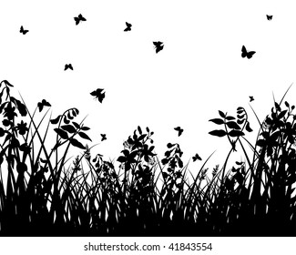 Vector grass silhouettes background. All objects are separated.