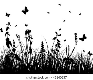 Vector grass silhouettes background. All objects are separated.