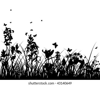 Vector grass silhouettes background. All objects are separated.