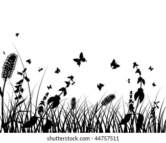 Vector grass silhouettes background. All objects are separated.