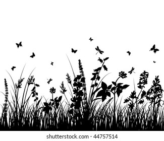 Vector grass silhouettes background. All objects are separated.